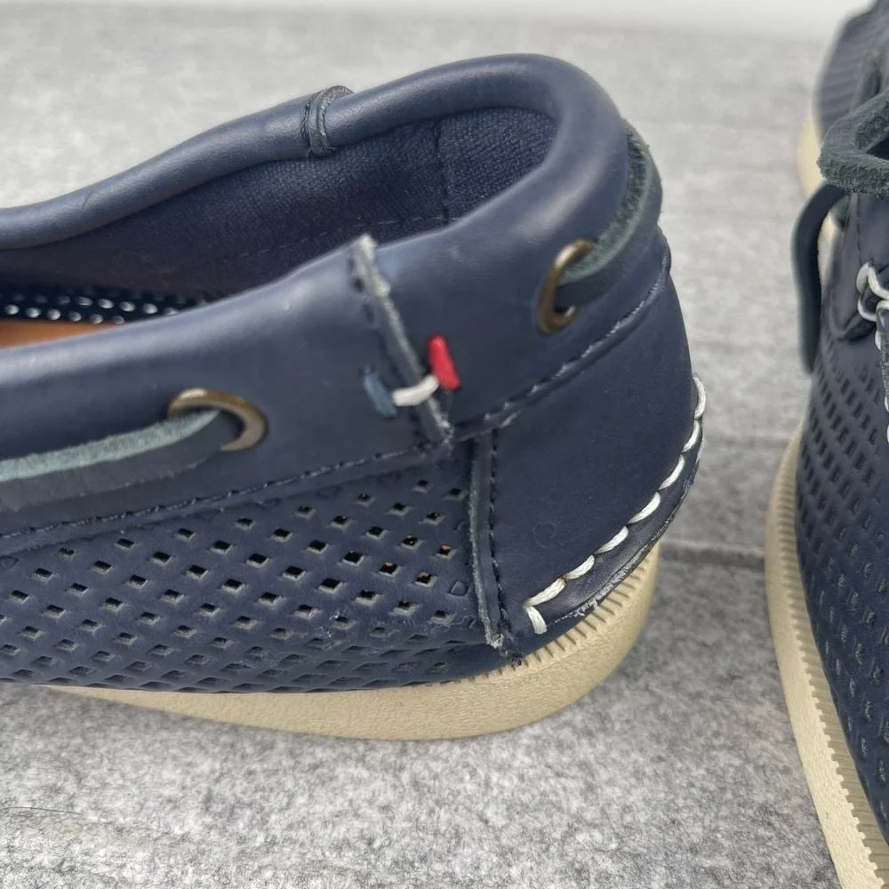 Tommy Hilfiger men's 10.5 navy blue and white boat shoes, deck loafers, leather